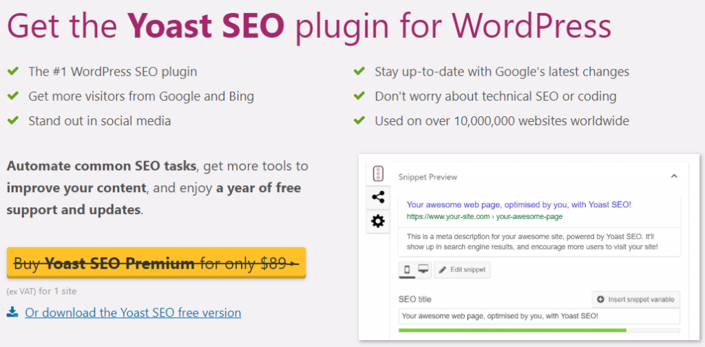 Yoast SEO plugin for WordPress